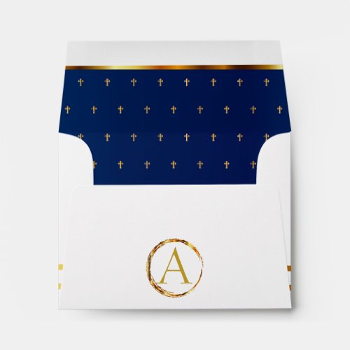 DIY Monogram Lined Dark Blue with Gold Crosses Envelope