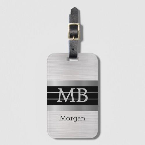 DIY MonogramName BkSilver Stripes Brushed Silver Luggage Tag