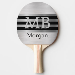DIY Monogram/Name Bk/Silver Stripes Brushed Silver Ping Pong Paddle