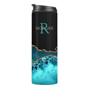 DIY Monogram & Name, Black Gold & Teal Agate, Vs 2 Thermal Tumbler