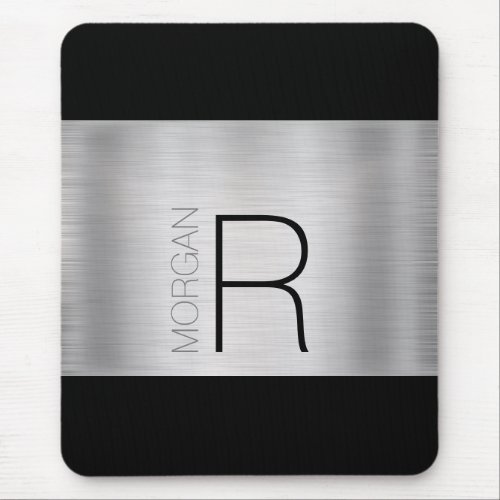 DIY Monogram Name Black Gray Brushed Silver Vs3 Mouse Pad