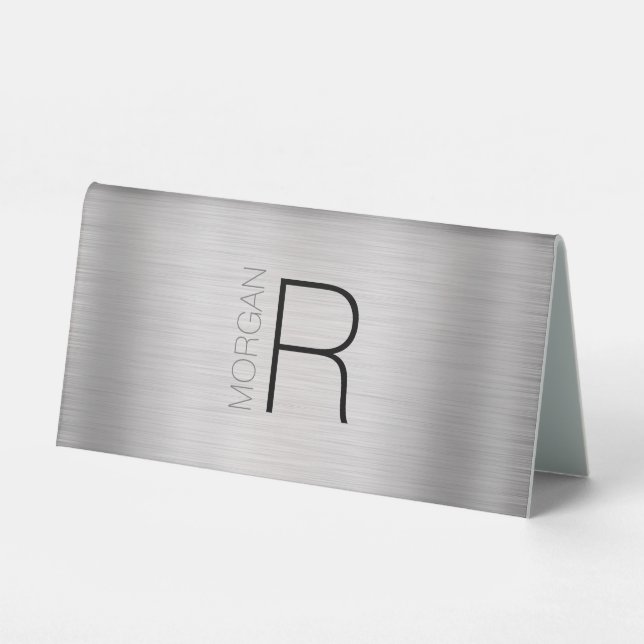 DIY Monogram & Name, Black/Grey, Brushed Silver Table Tent (Front)