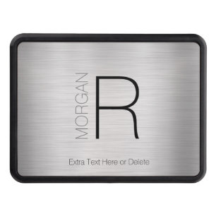 DIY Monogram Name, Black Grey Text, Brushed Silver Hitch Cover