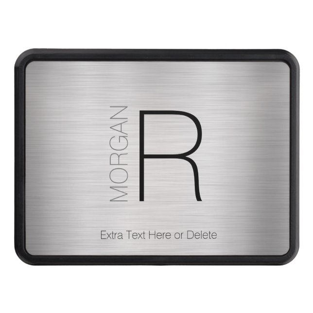 DIY Monogram Name, Black Grey Text, Brushed Silver Hitch Cover (Front)