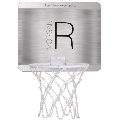 DIY Monogram Name Black Grey Text Brushed Silver Mini Basketball Hoop