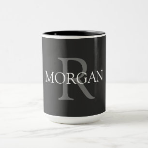 DIY Monogram & Name, Black, Grey & White Mug