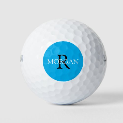 DIY Monogram  Name Black  White Text Sky Blue Golf Balls