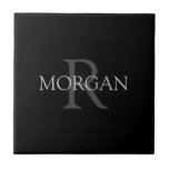DIY Monogram & Name, Classic Black with Grey Text Ceramic Tile<br><div class="desc">Personalize with your Monogram and Name In Grey Text. This simple Classic Design is sure to get attention. Can also be used to promote your Company Name.</div>
