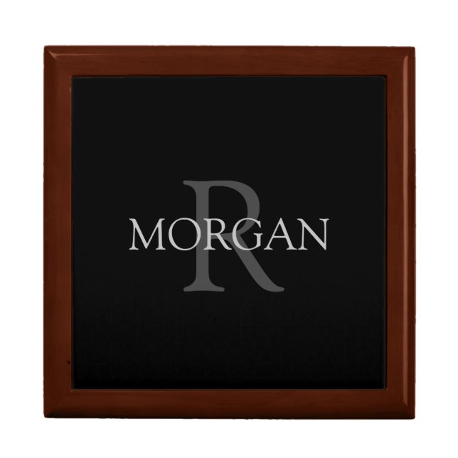 DIY Monogram & Name, Classic Black with Grey Text Gift Box (Front)