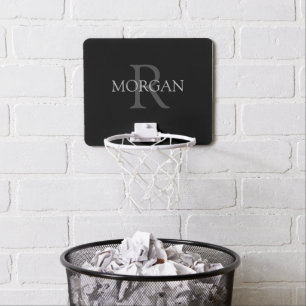 DIY Monogram & Name, Classic Black with Grey Text Mini Basketball Hoop