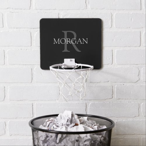 DIY Monogram  Name Classic Black with Grey Text Mini Basketball Hoop