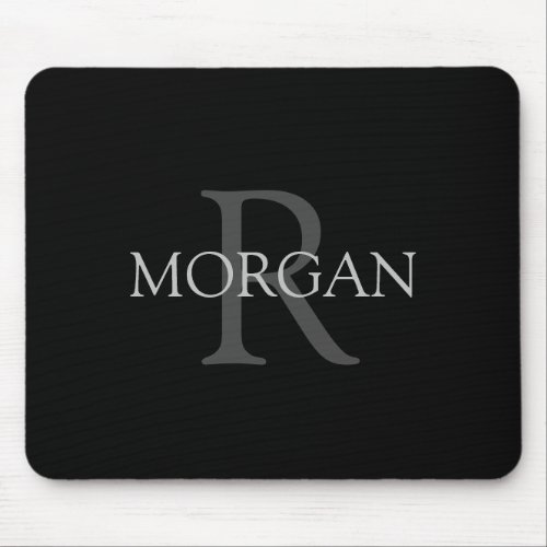 DIY Monogram  Name Classic Black with Grey Text Mouse Pad