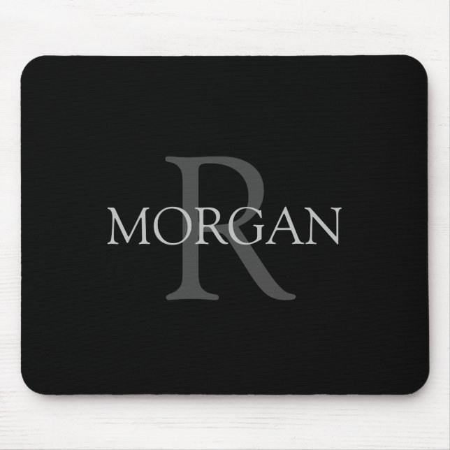 DIY Monogram & Name, Classic Black with Grey Text Mouse Pad (Front)
