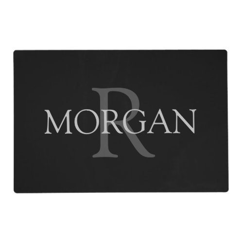 DIY Monogram  Name Classic Black with Grey Text Placemat