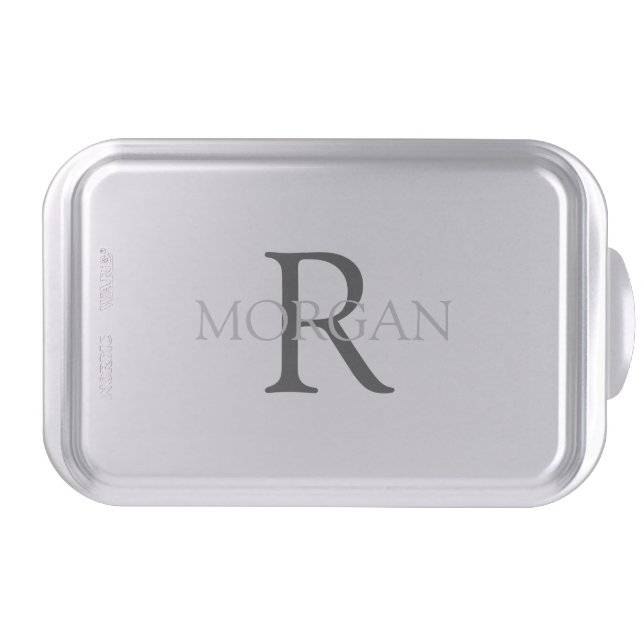 DIY Monogram & Name, Classic Design, Grey Text Cake Pan (Front)