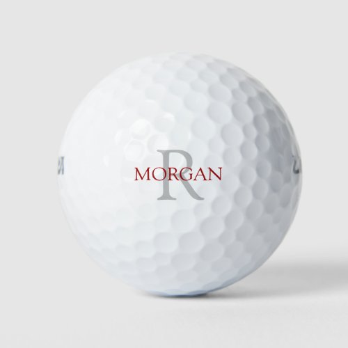 DIY Monogram  Name Classic Grey and Maroon Text Golf Balls