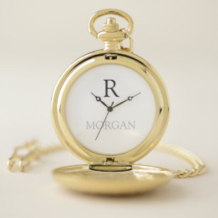 DIY Monogram & Name, Classic Grey Text Pocket Watch