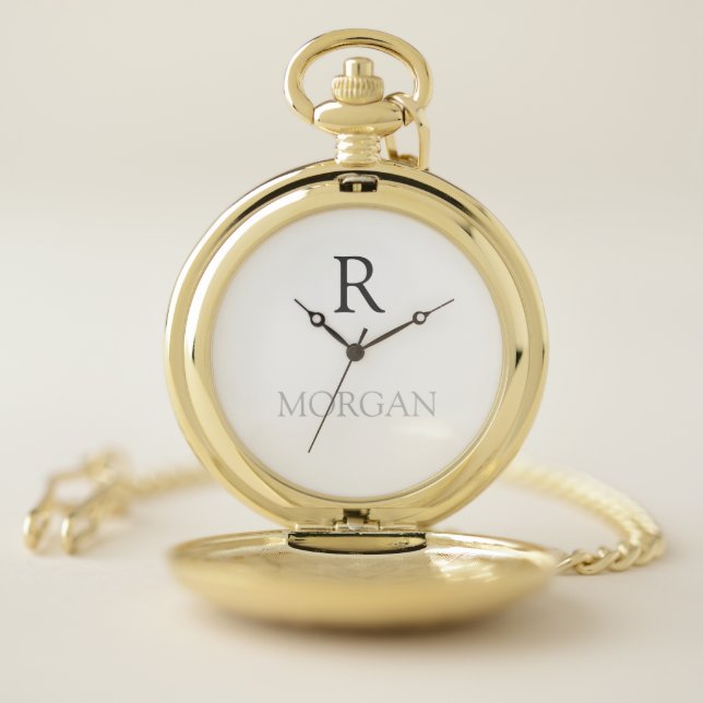 DIY Monogram & Name, Classic Grey Text Pocket Watch (Inside)