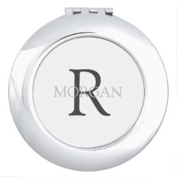 DIY Monogram &amp; Name, Classic White with Grey Text Compact Mirror