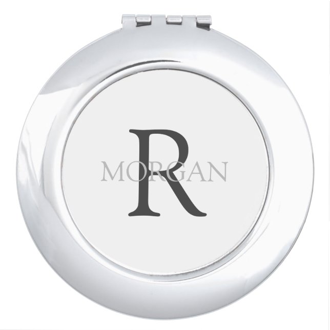DIY Monogram & Name, Classic White with Grey Text Compact Mirror (Front)