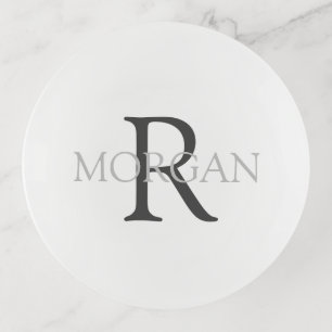 DIY Monogram & Name, Classic White with Grey Text Trinket Tray