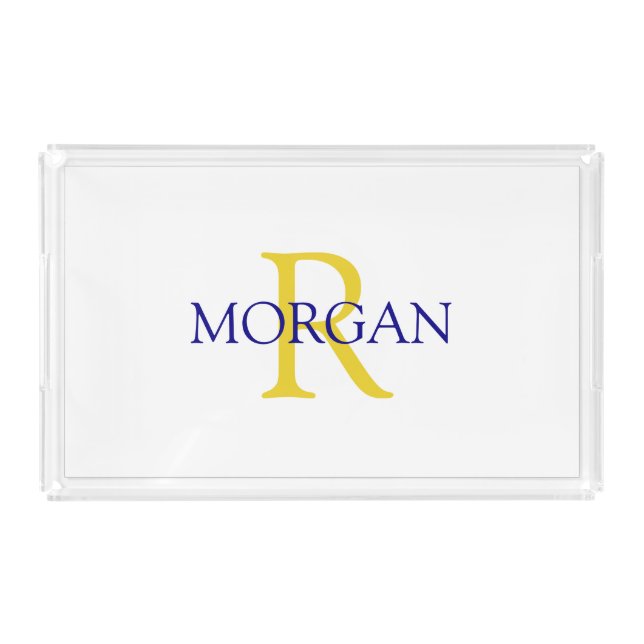 DIY Monogram & Name, Gold and Royal Blue Text Acrylic Tray (Front)