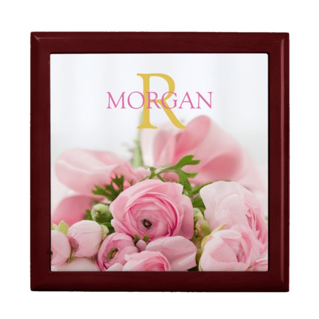 DIY Monogram & Name, Gold/Pink, Flowers Gift Box (Front)