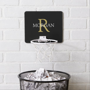 DIY Monogram & Name, Gold & White on Black Mini Basketball Hoop