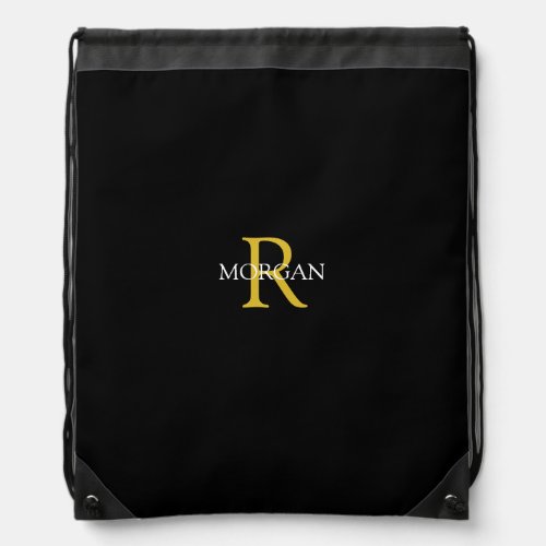 DIY Monogram  Name GoldWhite Text Black Drawst Drawstring Bag