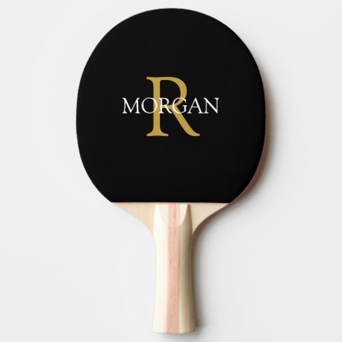 DIY Monogram  Name Gold  White Text Black Ping Pong Paddle