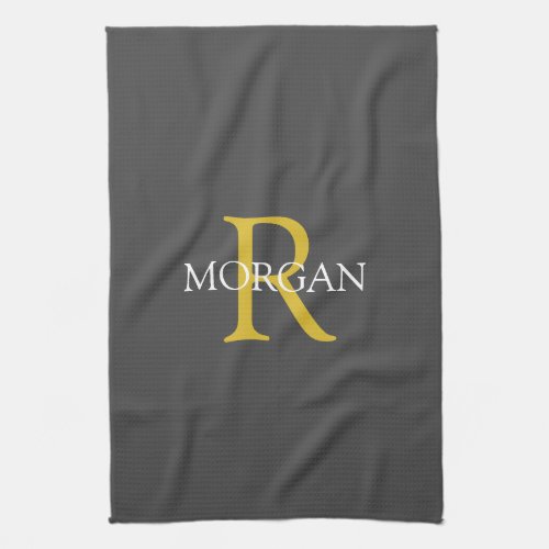 DIY Monogram  Name GoldWhite Text Dark Grey Kitchen Towel