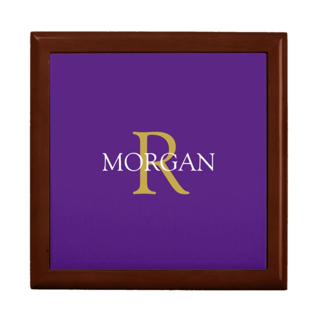 DIY Monogram & Name, Gold/White Text, Royal Purple Gift Box (Front)