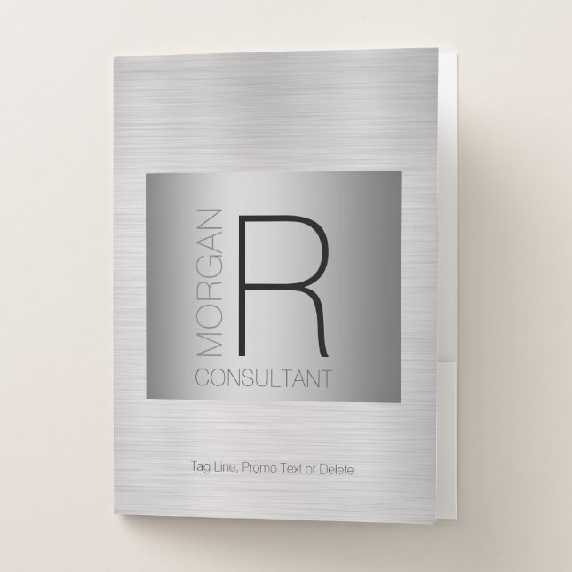 DIY Monogram Name Profession, Ombre Grey & Silver Pocket Folder (Front)