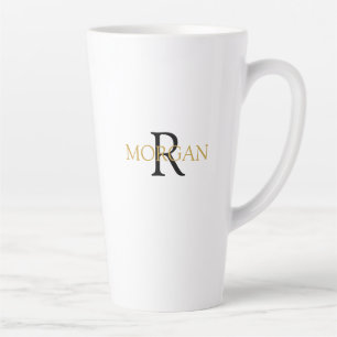 DIY Monogram & Name, Simple Design, Black & Gold Latte Mug