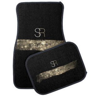 DIY Monogram Name, Smoky Gold Stardust BrushStroke Car Floor Mat