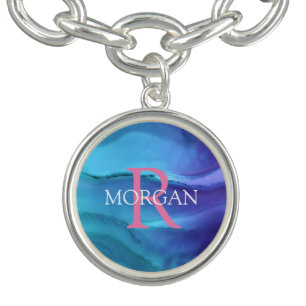 DIY Monogram & Name, Teal & Blue Watercolor Art Bracelet