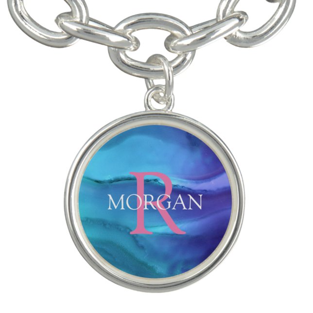 DIY Monogram & Name, Teal & Blue Watercolor Art Bracelet (Design)