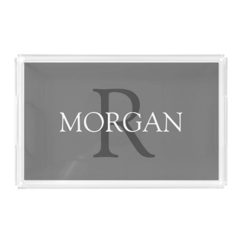 DIY Monogram  Name Trendy BlackWhite On Grey Acrylic Tray