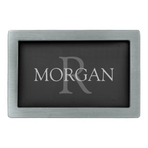 DIY Monogram & Name, Trendy Black with Grey Text Belt Buckle