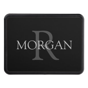 DIY Monogram & Name, Trendy Black with Grey Text Hitch Cover