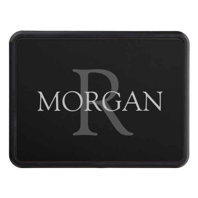 DIY Monogram & Name, Trendy Black with Grey Text Hitch Cover (Front)