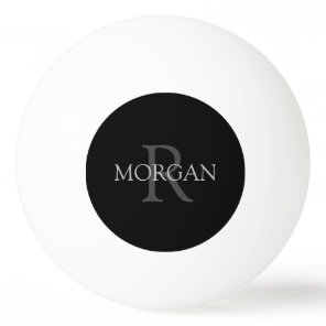 DIY Monogram & Name, Trendy Black with Grey Text Ping Pong Ball