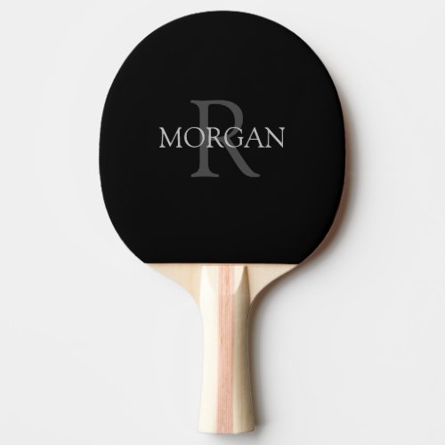 DIY Monogram  Name Trendy Black with Grey Text Ping Pong Paddle