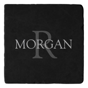 DIY Monogram & Name, Trendy Black with Grey Text Trivet