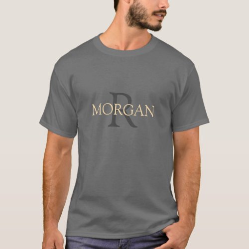 DIY Monogram  Name Trendy Design Beige Grey Text T_Shirt