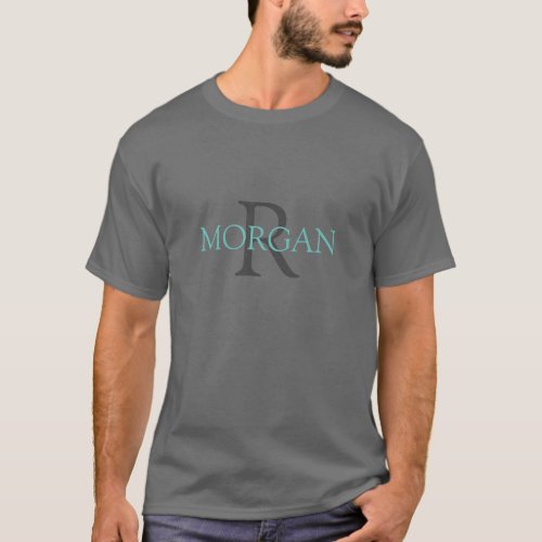DIY Monogram  Name Trendy Design Teal Grey Text T_Shirt