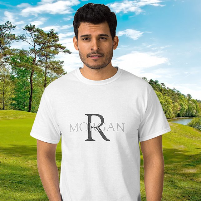 DIY Monogram & Name, Trendy Design with Grey Text T-Shirt (Creator Uploaded)