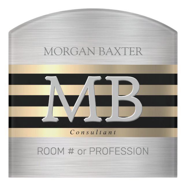 DIY Monogram & Name, Trendy Gold & Black Door Sign (Contour Front)