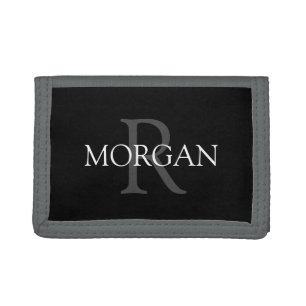 DIY Monogram & Name, Trendy Grey & White Text Tri-fold Wallet
