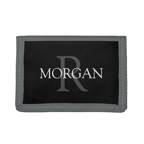 DIY Monogram  Name Trendy Grey  White Text Trifold Wallet